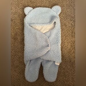 Blue Mello One Pieces Cozy Teddy Bear baby infant Swaddle blue fuzzy sleepwear